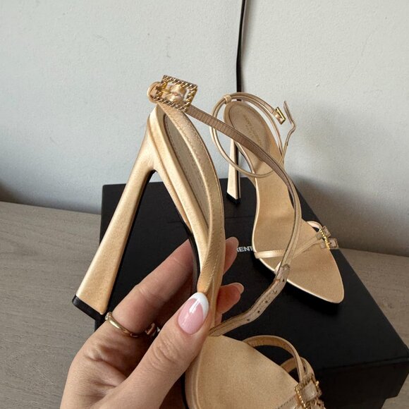 NWB Saint Laurent Lila Sandals Beige Satin Ankle Strap High Heels Sz 39 - Picture 4 of 15